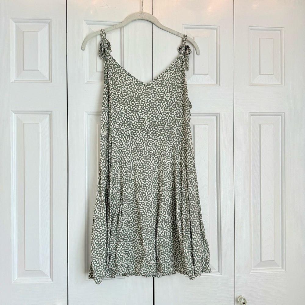 GAP Ivory and Olive Green Mini Dress with Tie Straps
